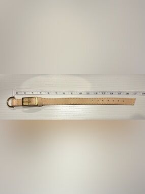 Classic Beige Genuine Leather Dog Collar with Brass Hardware